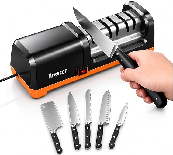 Electric Knife Sharpener 100% Diamond Abrasives, 3 Stages Knife Sharpener