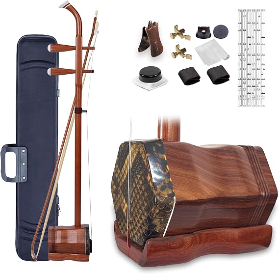 Red Sandalwood Erhu Chinese 2-string Violin Fiddle Musical Instrument with Book,DVD,Bow,Bridge&Accessories