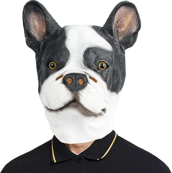 PartyHop Boston Terrier Dog Mask Animal Latex Full Head Mask Fancy Dress for Halloween Carnival Costume Party