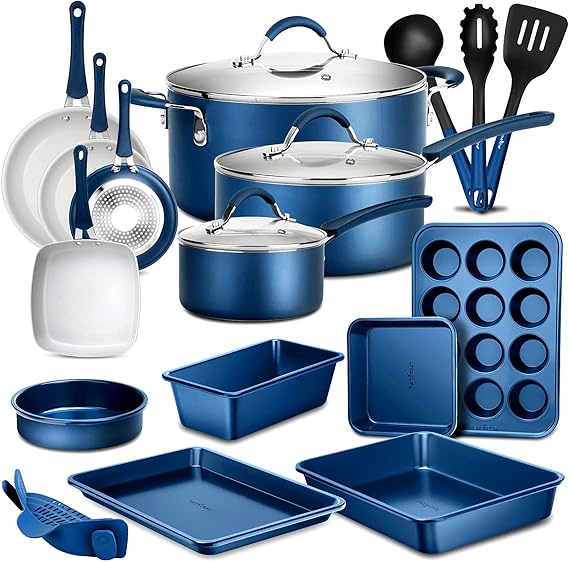 NutriChef Kitchenware Pots & Pans Set High-qualified Basic Kitchen Cookware Set, Non-Stick (20-Piece Set)