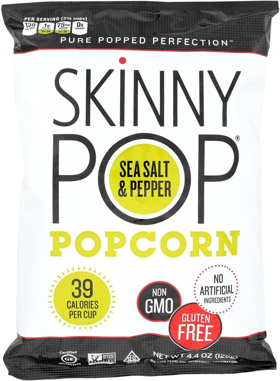 Skinnypop Popcorn Skinny Pop - Sea Salt and Black Pepper - Case of 12 - 4.4 oz