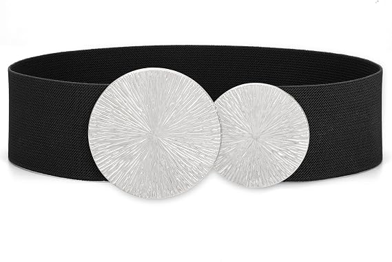 Women Wide Stretchy Belt for Dresses Fashion Elastic Waistband Belt with Gold Buckle Cinch Waist Belt
