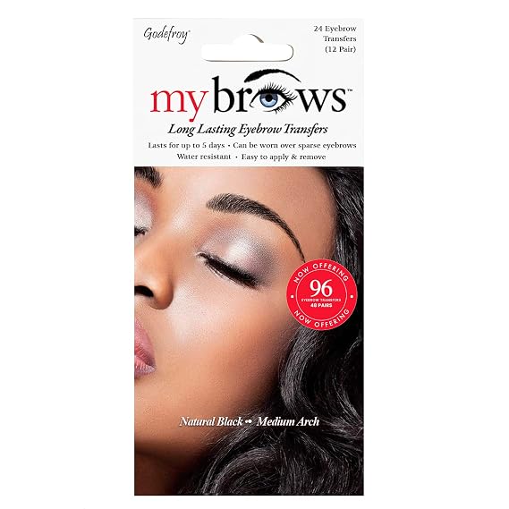 Godefroy MyBrows Long Lasting Eyebrow Transfers, Medium Arch, Natural Black, 48-Pairs of Brows (96 Individual transfers)