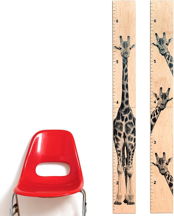 Headwaters Studio Wooden Ruler Growth Chart for Kids, Boys & Girls - Height Chart & Height Measurement for Wall - Kids Nursery Wall Decor & Room Hanging Wall Decor - Giraffe Theme - Natural