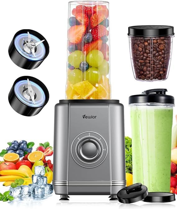 1000W Blender for Shakes and Smoothies, VEWIOR Personal Blender with 6-Edge Blade, 2 * 22oz To-Go Cups, 3 Modes Control, Suitable for Kitchen, Ideal for Frozen Drinks, Sauces