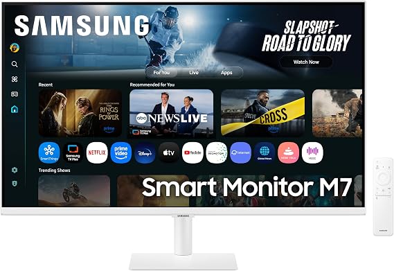Samsung LS32FM703UUXXU 32" 4K Ultra HD HDR10 Smart Monitor with Speakers - White - 3840x2160, USB-C, HDMI, WiFi, Bluetooth, Smart Hub for TV streaming, Catch Up Apps and Gaming Hub