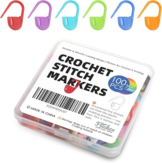 100PCS Crochet Stitch Markers by Flickzo Locking Stitch Markers with Storage Case, Plastic Safety Pins for Knitting & Crochet, Colorful Yarn Accessories for Crochet Tools & Supplies