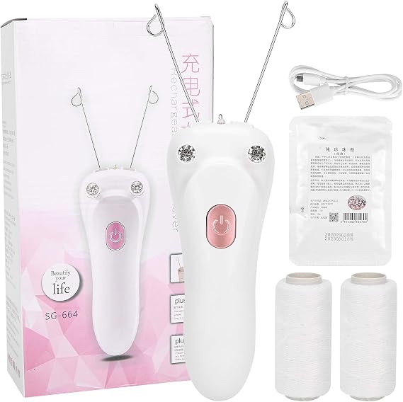 Electric Facial Remover, USB Charging Electric Cotton Thread Epilator, Facial Body Hair Removal Machine Device, Threading Hair Removal Machine (Pink)