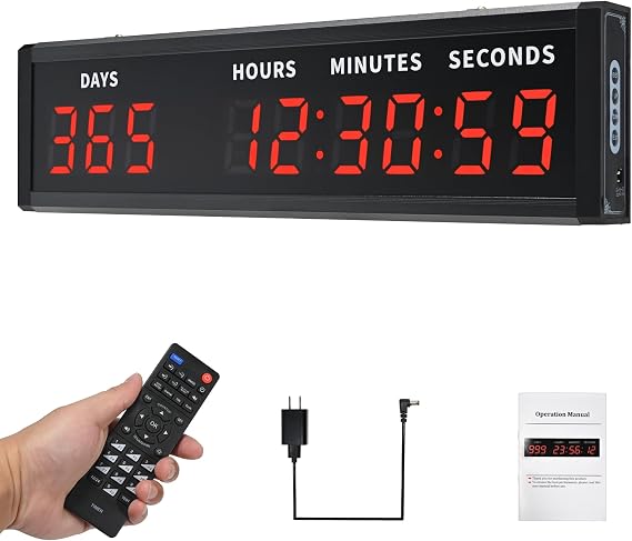Large Digital Countdown Clock & Calendar, 999 Days LED Retirement Countdown Clock Timer with Remote & Alarm, Wall/Desk Count Down/Up Timer Clock for Gym Christmas Vacation School Days,17.87in*5.04in