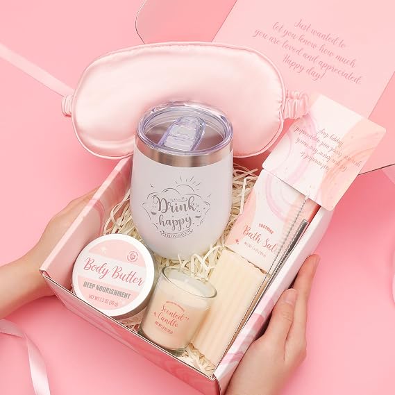 Body & Earth Gifts for Women Rose Spa Gift Sets for Birthday, 8 Pcs Gift for Women, Self Care Kit for Tumbler, Eye Mask, Mothers Day Gifts