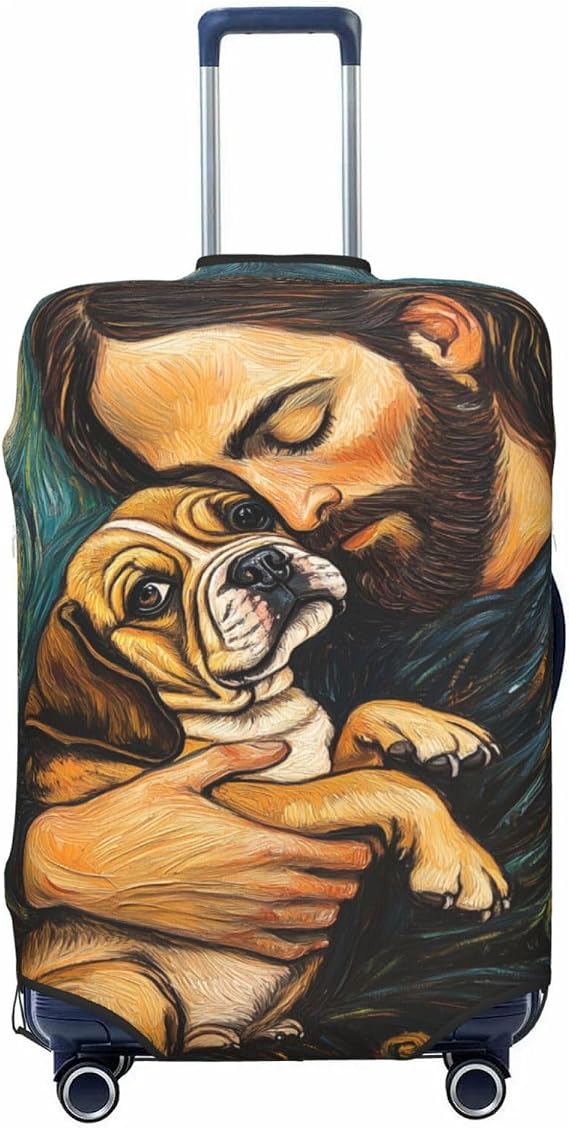 Travel Luggage Covers,Jesus Holding Bulldog Dog In Arms Thicker Elastic Suitcase Cover Dustproof Baggage Cover Scratch-Resistant Suitcase Cover Protector Fit 22-24 Inch Luggage Medium