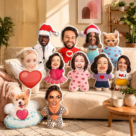 Custom Face Pillow, Personalized Photo Stuffed Pillows, 3D Printing Head Body Shaped Dog Plush Stuffed for Home Sofa Decor Funny Valentine's Day Gifts for Couples, Him, Her, Girlfriend