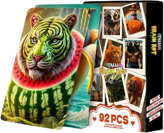 92pcs Italian Brainrot Cards, Funny Brainrot Cards Rot Collection, Brainrot-Gifts, Fun Illustrations, Featuring Characters Like Tralalero Tralala & Ballerina Cappuccina, Famous Fantasy Bizzare Animals