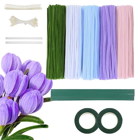 Pipe Cleaners for Craft Flowers 400pcs, 4 Colors Pipe Cleaners Flower Fuzzy