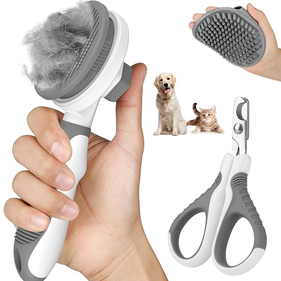 3PCS Cat Shedding Tools, Cat Brushes for indoor Cats, Grooming Kit, Premium Pet Supplie (Grey-24)