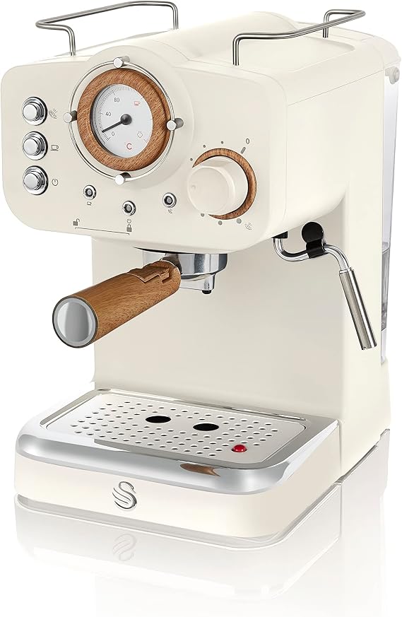 Swan Nordic Espresso Machine, White, 15 bar Pressure, Milk frother, 1.2L Tank, Scandi Style, SK22110WHTN