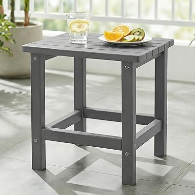 PASAMIC Adirondack Square Outdoor Side Table, HDPE Small Outdoor Table, Patio End Table for Patio, Pool, Backyard, Weather-Resistant Grey