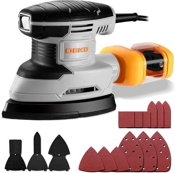 Detail Sander: DEKOPRO 1.5A Multi-Function Mouse Sander Electric Sander Tool Corded Palm Sanders with Dust Collection, 3 Additional Attachments &12pc Sandpapers for Sanding,Polishing,Removing Paint