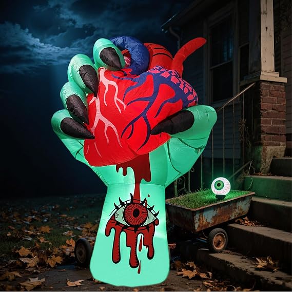 5 FT Halloween Inflatables Zombie Hand with Pumping Heart, Scary Animated Blow Up Yard Outdoor Decorations with Built-in LEDs for Indoor Party Garden Lawn Decor