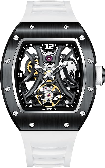 Paras Crown Automatic Watches for Men Stainless Case Silicone Strap Analog 50M Waterproof Mechanical Watch Fashion Mens Watches Relojes De Hombre