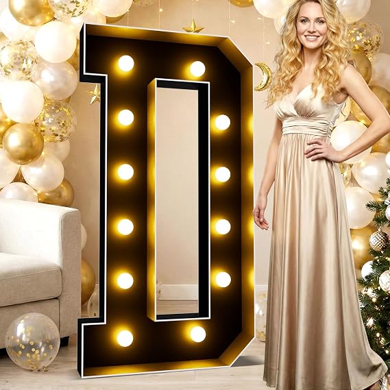 Ledido 4FT Marquee Light Up Letters D, Black Marquee Letters for Party | 3D Stand Up Large Giant Lighted Letter 4 Feet Tall, Pre-Cut Foam Board Set for Birthday Event Baby Shower Wedding Hoco Decor