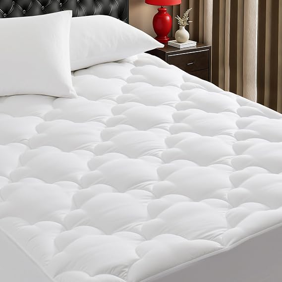 Quilted Mattress Pad Pillow Top Mattress Cover Protector Cooling Soft for Breathable Padded Deep Pocket 8-21 Fitted Supportive(White,Twin Size)