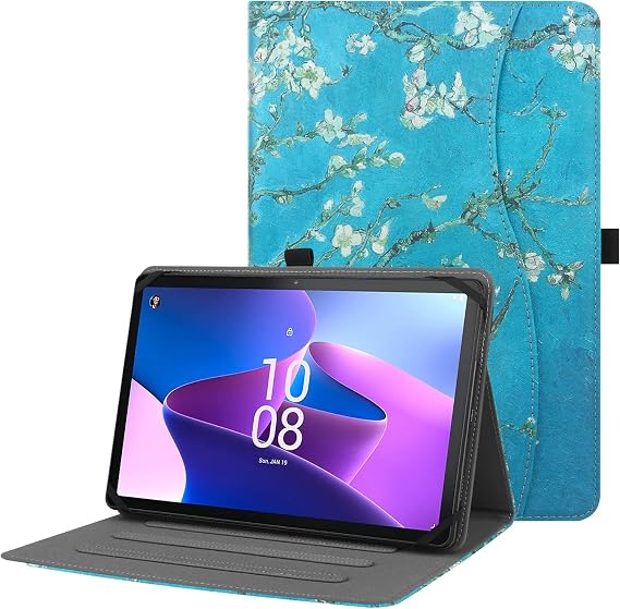 HGWALP Universal 9",9.7",10.1",10.2",10.5",10.9",11" Tablet Case,Multi-Viewing Angels Stand Folio Case Cover with Handstrap for for iPad, Samsung,Other 9-11 inch Tablet,Apricot Flower