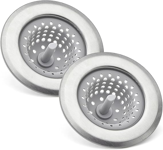 Amazon Basics 2pcs Kitchen Sink Strainer, Stainless Steel Sink Drain Strainer, Dishwasher Safe, Outer Diameter 4.4 inch/11.2cm, Inner Diameter 3 inch/7.3cm
