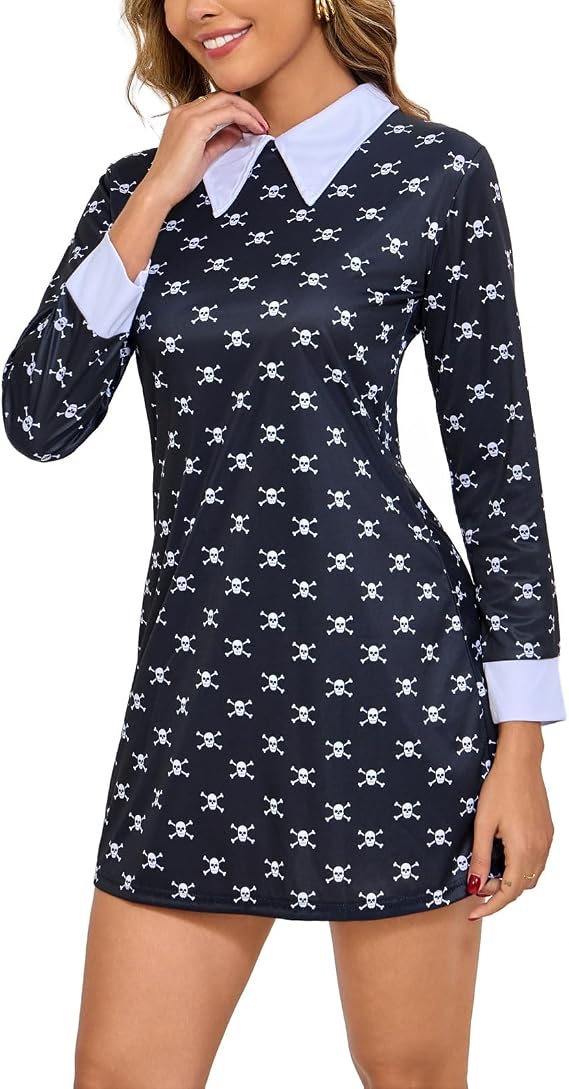 SOUTHSKY Black Dress Skull Costume for Women Adult Costumes Outfit Cosplay Halloween Carnival Role-Playing (XL)