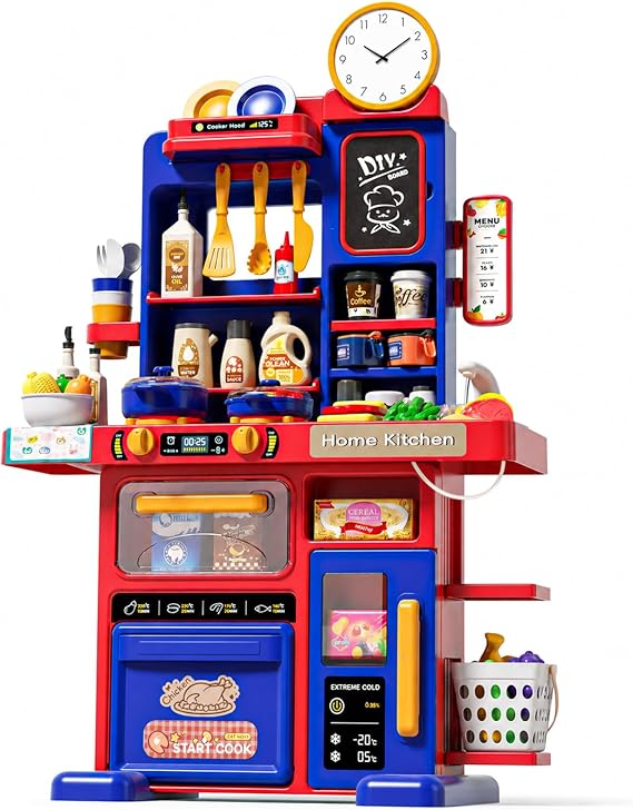 STACTCUTE 33.8IN Play Kitchen with Sound & Light & Cooking Stove with Steam