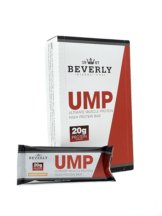 Beverly International UMP High Protein Bars - Almond Honey, 20g of Protein, 8g Fiber. All Natural Gourmet Ingredients. Soy Free Bar, 12 Pack
