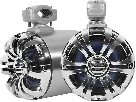Rockville WB65 Pair Silver 6.5" Metal Marine Wakeboard Tower Speakers