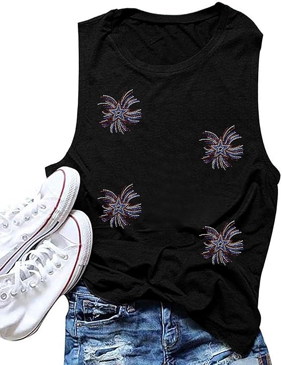 FAYALEQ American Flag Print Tank Tops USA Stars Stripes Patriotic Shirt