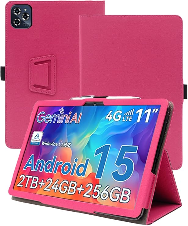 Case for TABWEE W90 Tablet Android 15 11 Inch,WUNIAK Premium Leather Business Folio Stand Cover for TABWEE W90 Tablet with Hand Strap for Tablet,Rose red