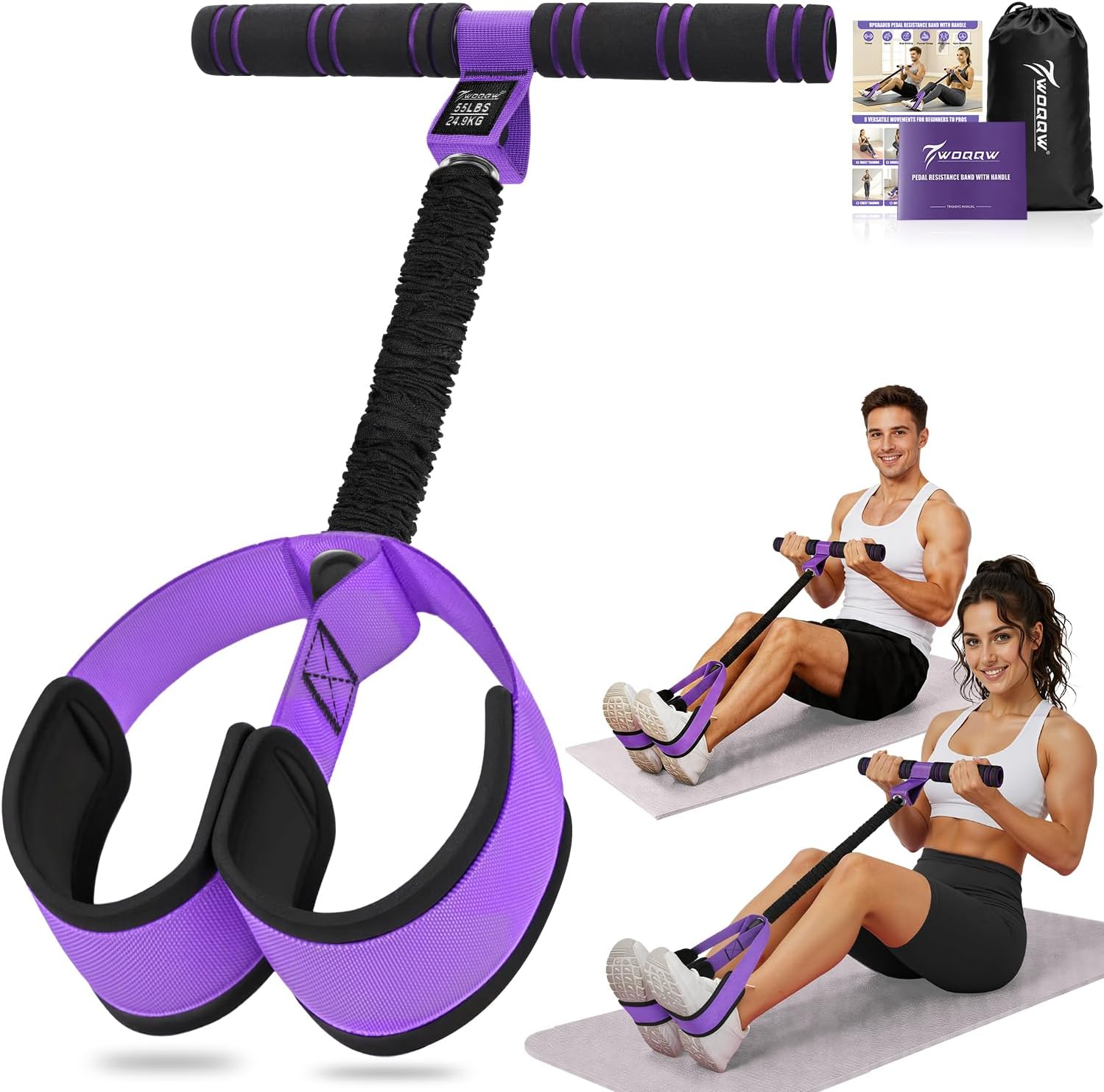 Upgraded Pedal Resistance Band with Handles, Foot Pedal Resistance Bands for Women, Core Abs Leg Training, Exercise Bands for Full Body Workout, Home Gym Equipment, Pilates & Physical Therapy