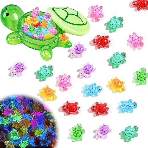 Glow-in-the-Dark Turtle Storage Box with 30Pcs Mini Resin Turtle Figurines
