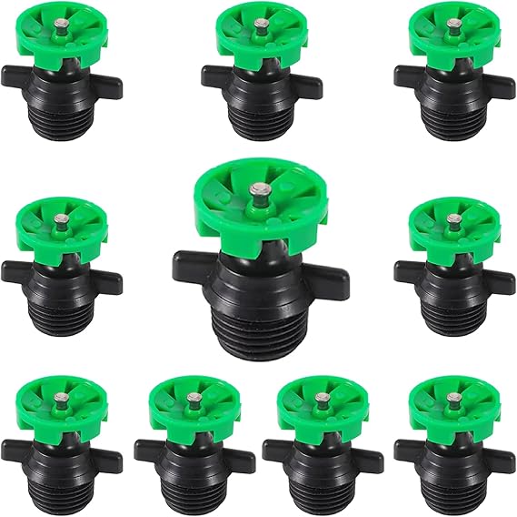 1/2Inch Automatic Rotating Sprinkler Heads Micro Sprinkler 360 Degree Rotation for Garden Irrigation Pack of 10 (Green 10Pcs)