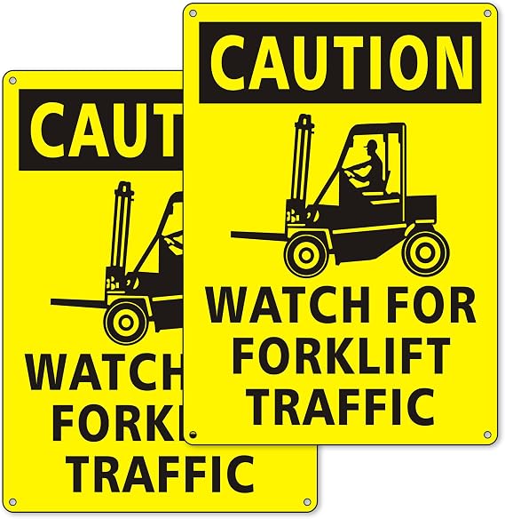 (2 Pack) Caution Watch for Forklift Traffic Safety Sign, 10 x 7 Watch for Forklift Reflective Aluminum Metal Signs Rust Free Waterproof and Easy to Install