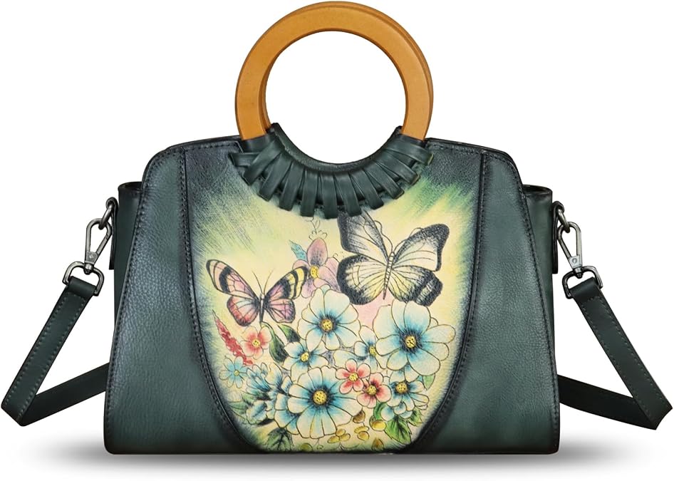 Genuine Leather Tote Bag for Women Hand Painted Shoulder Handbag Handmade Purse Crossbody Work Tote Casual Purse