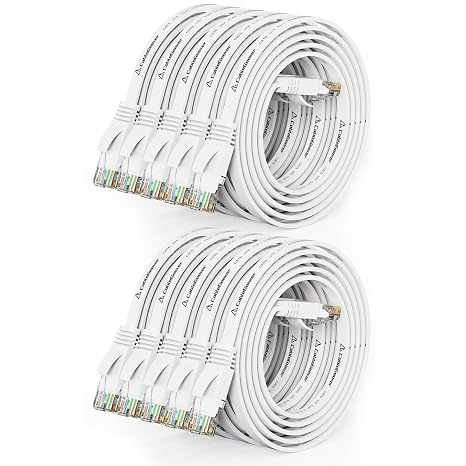 CableGeeker Cat 6 Flat Ethernet Cable 3ft 10Pack, 10Gbps, White