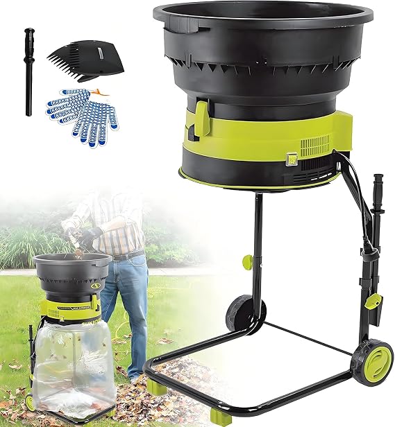 Garden Leaf Crusher with Wheels and Storage Bag,Professional Garden Cleanup Composting Tool,8000rpm Motor with Adjustable Cutting Size,for Easy Garden Waste Management Powercord20m