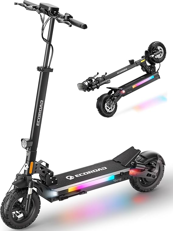 ECOROAD ES6 Electric Scooter for Adults, 1000W Peak Motor Up to 31 MPH, 40 Miles Long Range, 10" All-Terrain Tubeless Tires, Foldable Heavy Duty 330+ lbs E-Scooter with App & RGB Lights for Commuter