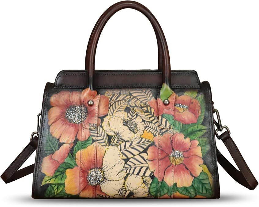 Genuine Leather Satchel for Women Hand Painted Handbag Purse Top Handle Bags Handmade Purse Crossbody Tote Bag