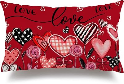 Valentines Day Pillow Cover 12x20 Inch Farmhouse Decor for Home - Dots Love Heart Lumbar Decorative Throw Pillows for Sofa, Red