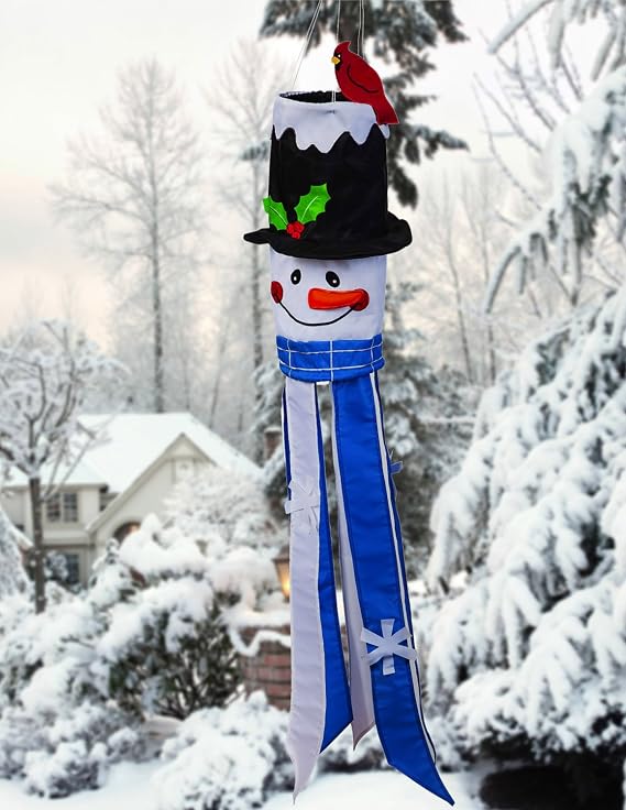 Evergreen Frosty the Snowman Windsock 3D Christmas Windsocks Outdoor Hanging | 46 Inch Tall | Winter Christmas Event Party Decorations for Garden Porch Yard Patio Lawn