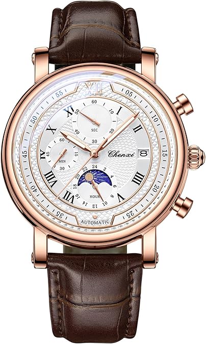 Avaner Men's Leather Strap Watches: Analog Quartz Classic Wrist Watches with Three-Eye Dials and Date