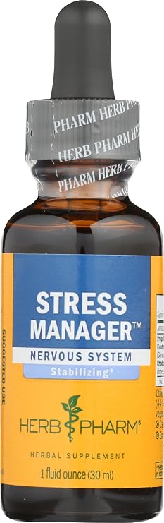 Herb Pharm Stress Manager: Adaptogenic Stress Support Tincture, Rhodiola Rosea, Holy Basil Extract, Reishi Mushroom Extract, Adrenal Function Support, Optimal Energy, Vegan, Non-GMO, 1 Oz*
