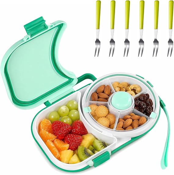 7-Piece Snack Spinner Set Rotating Function with 6 Fruit Forks Bento Box