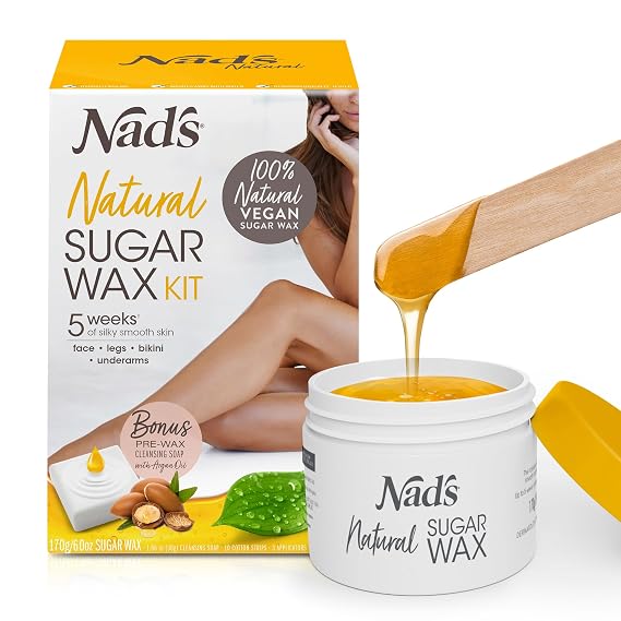 Nad's Natural Sugar Wax Kit, Vegan Hair Removal with Reusable Strips, 6oz