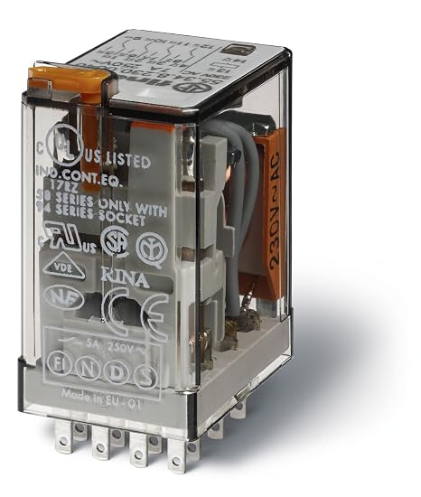 FINDER 55.34.8.120.0000 120 Volts, 4 Pole, 7 AAMP, AC (50/60 HZ), General Purpose Relay, Plug-in, Standard Agni Contact Material